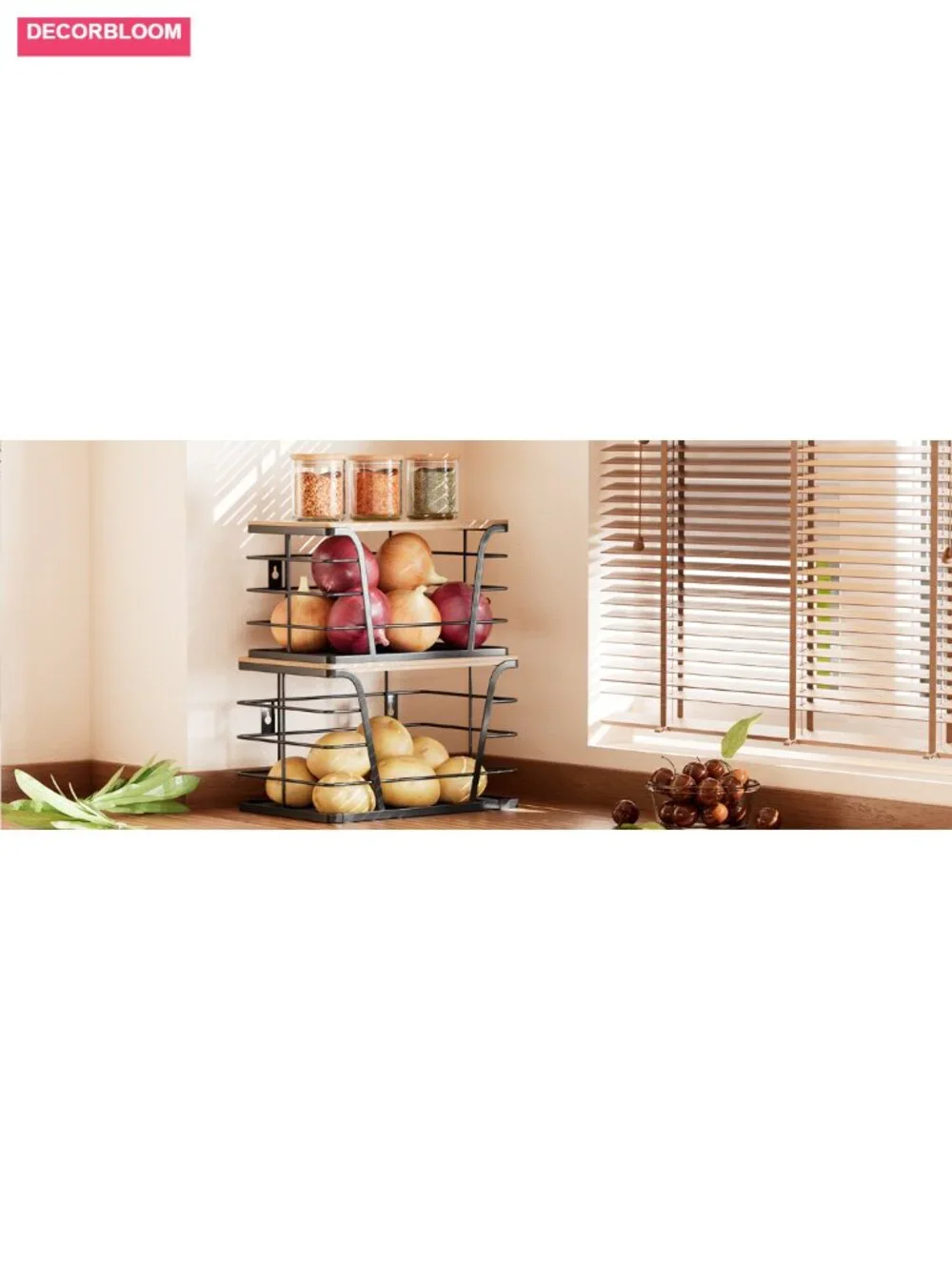 2 Pack Stackable Potato Onion Storage Bins Bamboo Top Kitchen Pantry Organizer
